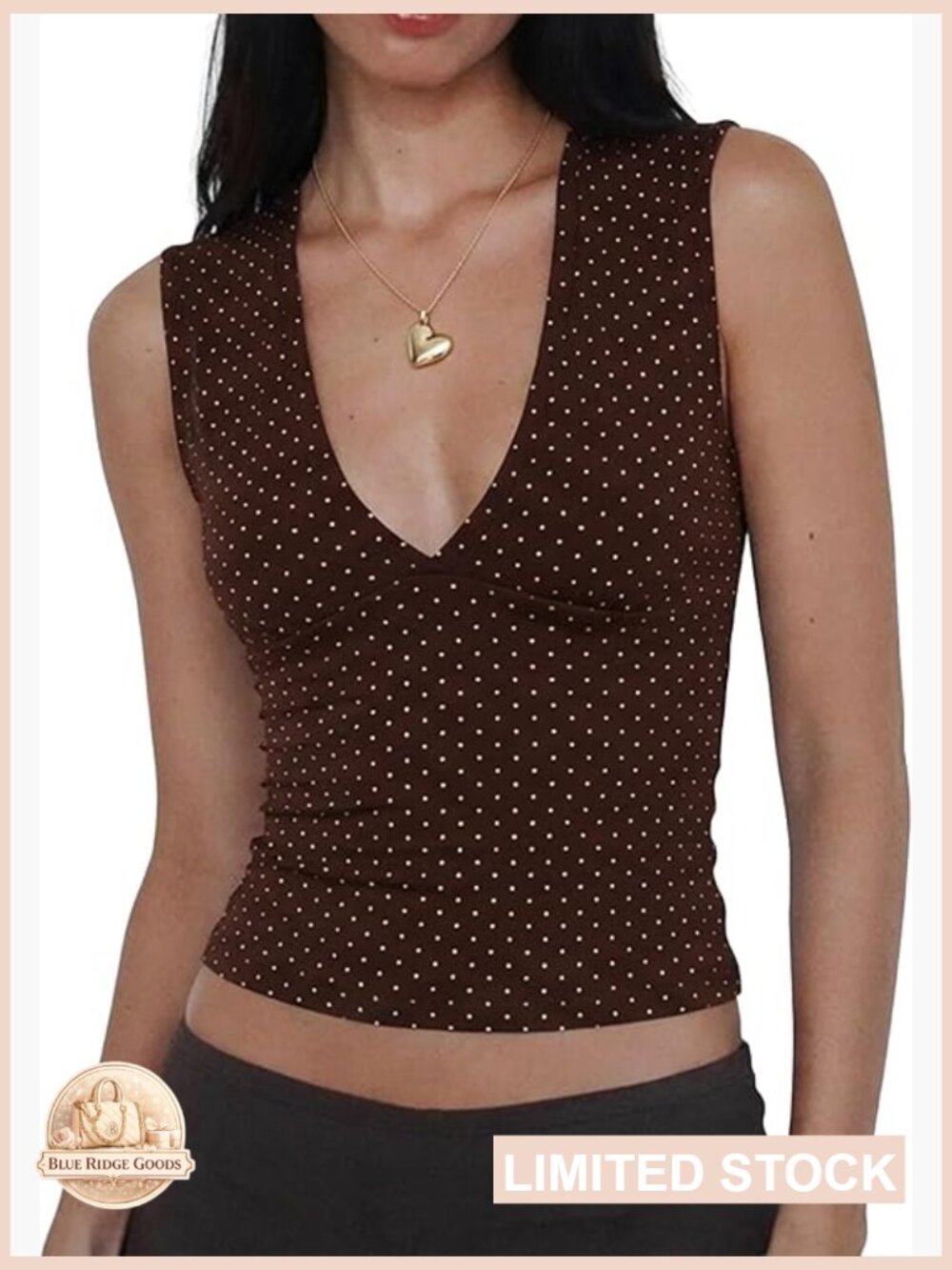 Deep V Neck Sleeveless Crop Top Stretchy Trendy Going Out Tank Top - Picture 1 of 7